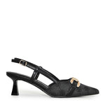 Wild Diva ALEENA-31 Gold Accent Floral Slingback Pointy Toe Kitten Heel Pump Heels