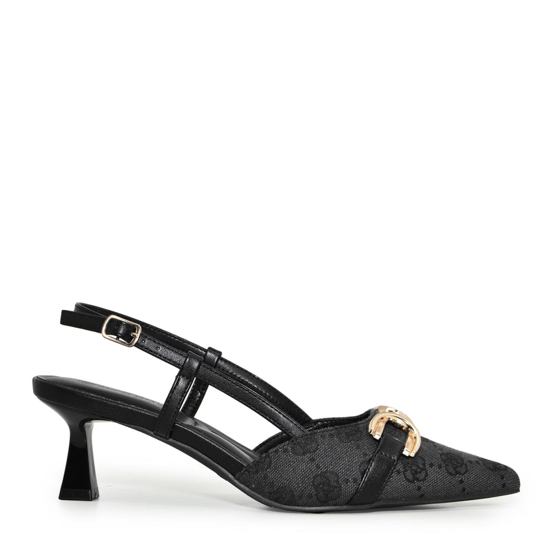 Wild Diva ALEENA-31 Gold Accent Floral Slingback Pointy Toe Kitten Heel Pump Heels