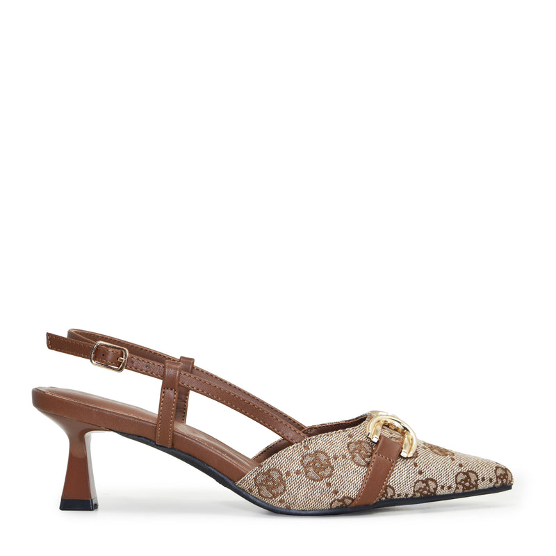 Wild Diva ALEENA-31 Gold Accent Floral Slingback Pointy Toe Kitten Heel Pump Heels