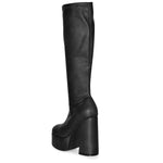 WINNA-01 Retro High Platform Chunky Block Heel Knee Length Boots