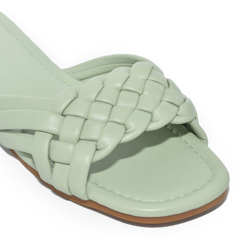 IRA-16 Woven Square Toe Slide Flat Sandals