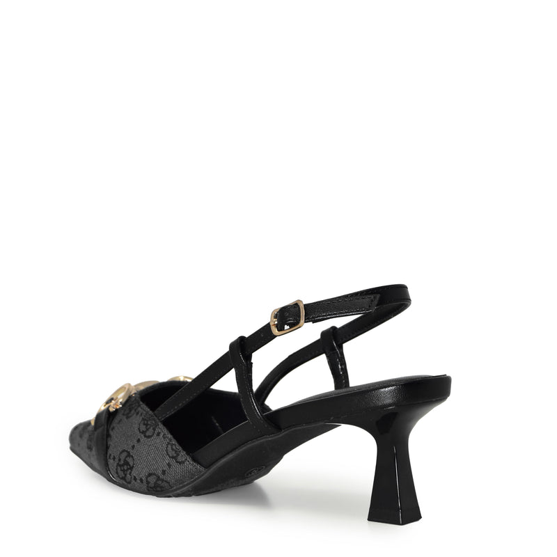 Wild Diva ALEENA-31 Gold Accent Floral Slingback Pointy Toe Kitten Heel Pump Heels