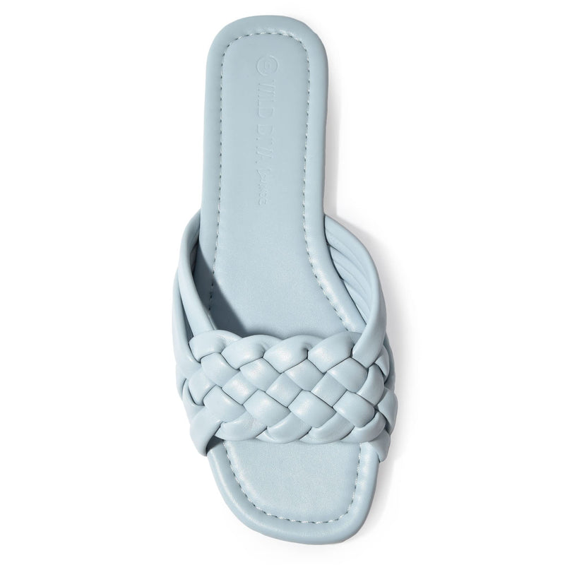 IRA-16 Woven Square Toe Slide Flat Sandals
