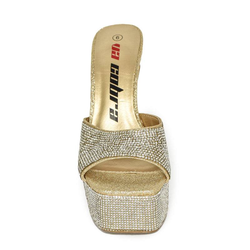 ENVY-14 Rhinestone Square Toe Structural High Heel Mules