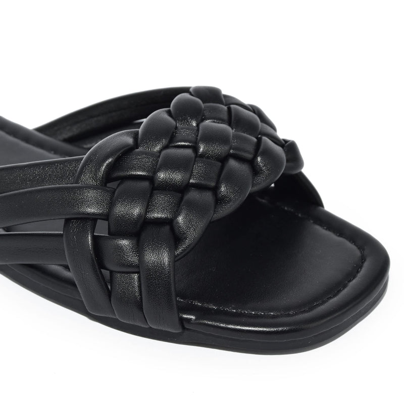 IRA-16 Woven Square Toe Slide Flat Sandals