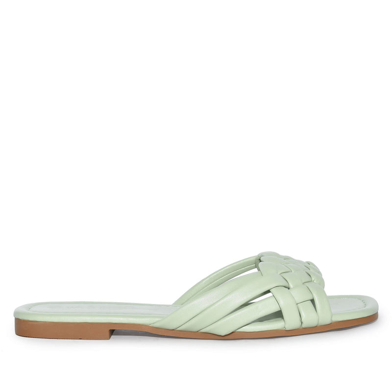 IRA-16 Woven Square Toe Slide Flat Sandals