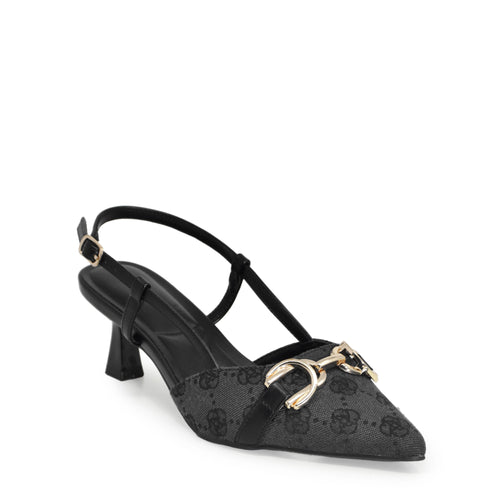 Wild Diva ALEENA-31 Gold Accent Floral Slingback Pointy Toe Kitten Heel Pump Heels