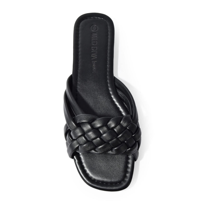 IRA-16 Woven Square Toe Slide Flat Sandals