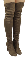 Womens Faux Suede Sexy Fitted Thigh High Over the Knee High Chunky Heel Boots