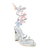 Wild Diva Rainbow Embellished Rhinestone Butterfly Spiral Coil Wrap Around Block Heels