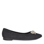 Wild Diva Womens Classic Pointy Toe Faux Leather Rhinestone Bow Flats