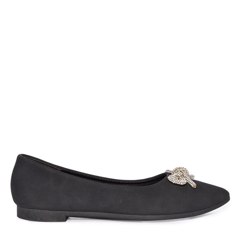 Wild Diva Womens Classic Pointy Toe Faux Leather Rhinestone Bow Flats