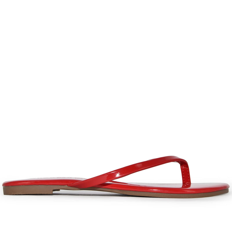 BELLE-04 Classic Patent Almond Toe Flip Flop Thong Sandals