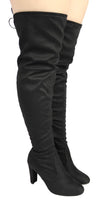 Women's Over The Knee Boot - Sexy Wide Calf Thigh High Pullon Boot - Trendy Block Heel Shoe - Comfortable Boot Black 7.5W