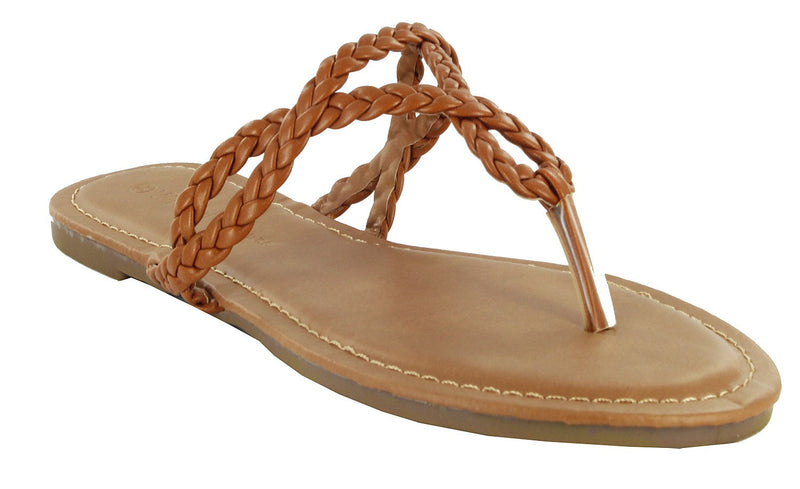 BELLE-03 Faux Leather Braided Strap Flip Flops
