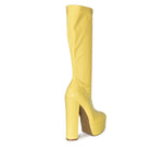 DOSSY-04 Patent Mid-Calf Platform Chunky Block Heel Boots
