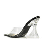 DANISE-01 Minimalist Transparent Strap Sculptural Patent Lucite Flared Heels
