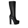 DOSSY-04 Patent Mid-Calf Platform Chunky Block Heel Boots