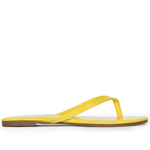 BELLE-04 Classic Patent Almond Toe Flip Flop Thong Sandals