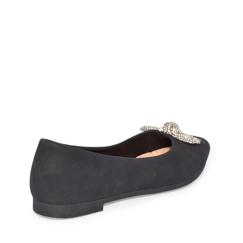 Wild Diva Womens Classic Pointy Toe Faux Leather Rhinestone Bow Flats