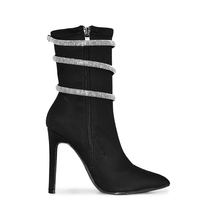 Wild Diva Women's Embellished Coil Strappy Pointy Toe Stiletto Ankle High Heel Booties