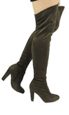 Womens Faux Suede Sexy Fitted Thigh High Over the Knee High Chunky Heel Boots