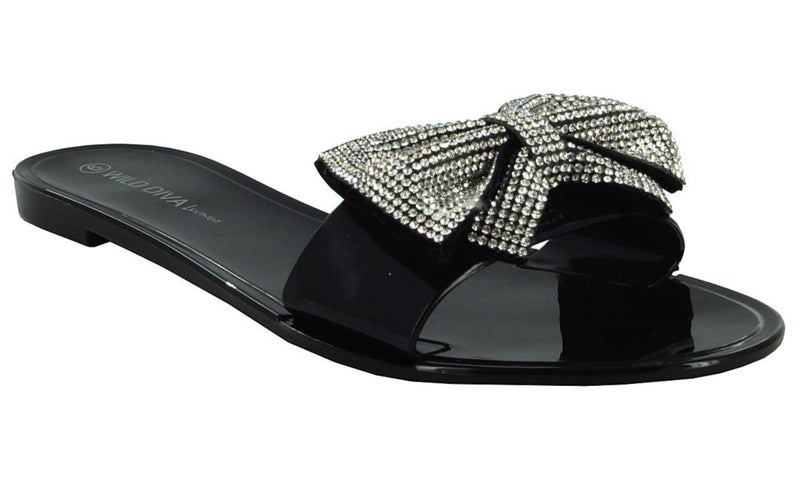 JOANIE-207 BOW RHINESTONE SLIPPER SLID SANDALS