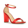 MORRY-01 Satin Chunky Low Block Heel Pumps Red