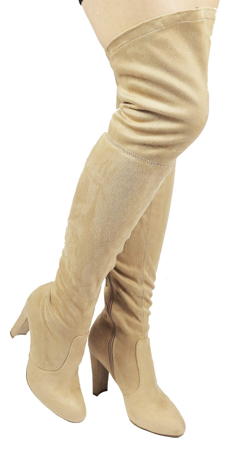 Womens Faux Suede Sexy Fitted Thigh High Over the Knee High Chunky Heel Boots