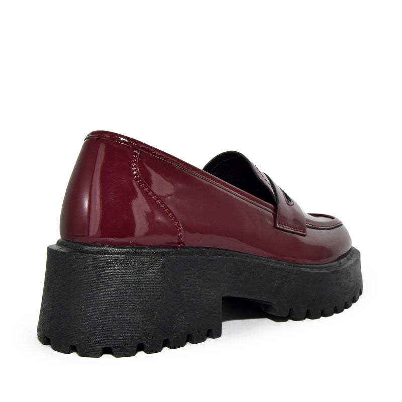 TIPPY-07 Patent Chunky Heel Platform Slip-On Penny Loafer Flats