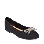 Wild Diva Womens Classic Pointy Toe Faux Leather Rhinestone Bow Flats