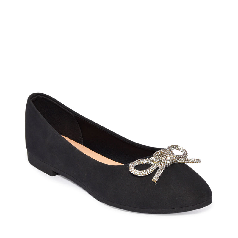 Wild Diva Womens Classic Pointy Toe Faux Leather Rhinestone Bow Flats
