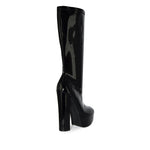 DOSSY-04 Patent Mid-Calf Platform Chunky Block Heel Boots