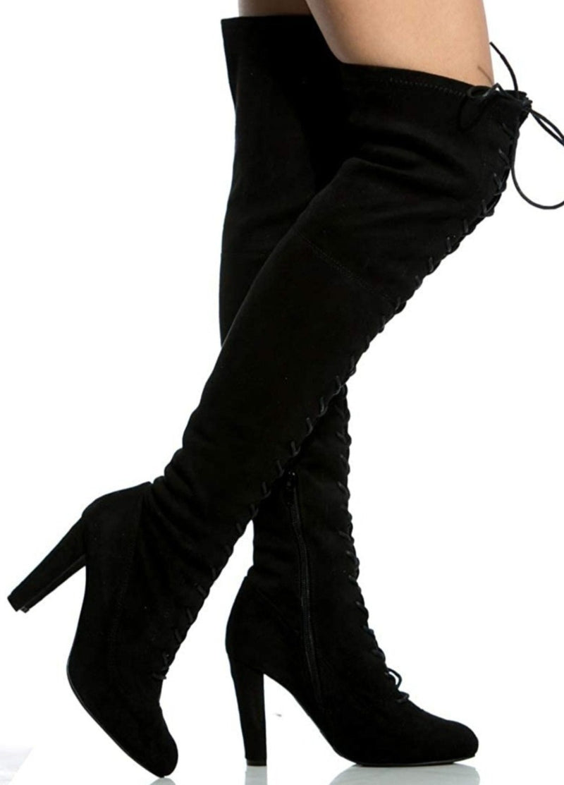 AMAYA-07 FAUX SUEDE LACE UP OVER THE KNEE BOOTS