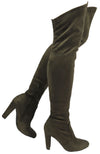 Womens Faux Suede Sexy Fitted Thigh High Over the Knee High Chunky Heel Boots