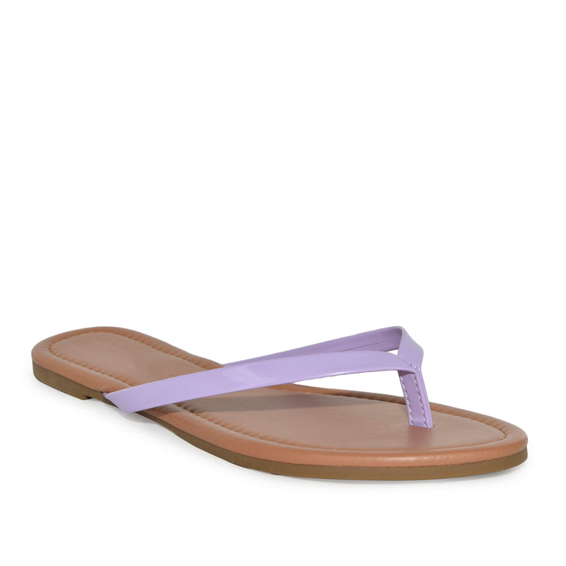 Wild Diva Classic Faux Patent Strap Leather Almond Toe Flip Flop Thong Sandals