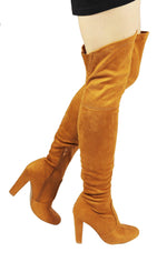 Womens Faux Suede Sexy Fitted Thigh High Over the Knee High Chunky Heel Boots