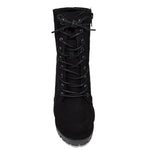 Wild Diva Womens Lace-Up Lug Sole Chunky Block Heel Platform Combat Ankle Booties