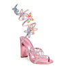 Wild Diva Rainbow Embellished Rhinestone Butterfly Spiral Coil Wrap Around Block Heels