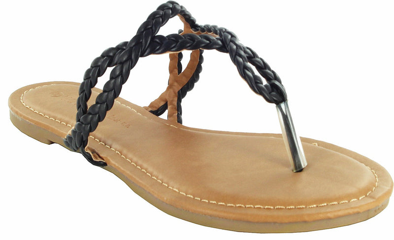 BELLE-03 Faux Leather Braided Strap Flip Flops
