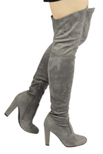 Womens Faux Suede Sexy Fitted Thigh High Over the Knee High Chunky Heel Boots