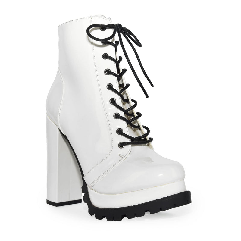 Wild Diva Womens Lace-Up Lug Sole Chunky Block Heel Platform Combat Ankle Booties