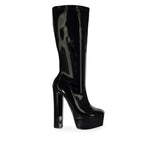 DOSSY-04 Patent Mid-Calf Platform Chunky Block Heel Boots