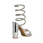 Wild Diva Spiral Rhinestone Strappy Ankle Chunky Block Heels