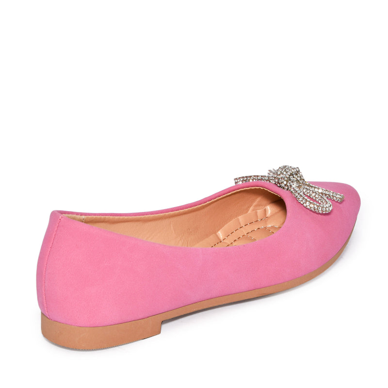 Wild Diva Womens Classic Pointy Toe Faux Leather Rhinestone Bow Flats
