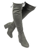 ADA-28 Lace-Up Over The Knee Low Chunky Block Heel Boots