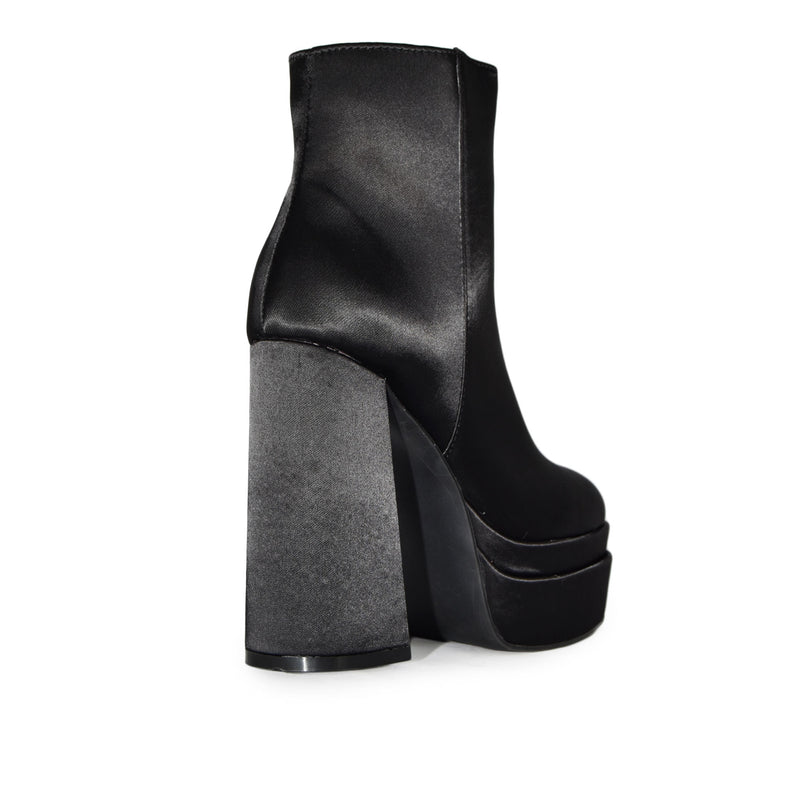 SKYWALK-09 Satin Double Platform Chunky Block High Heel Boots