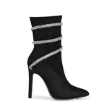 Wild Diva Women's Embellished Coil Strappy Pointy Toe Stiletto Ankle High Heel Booties
