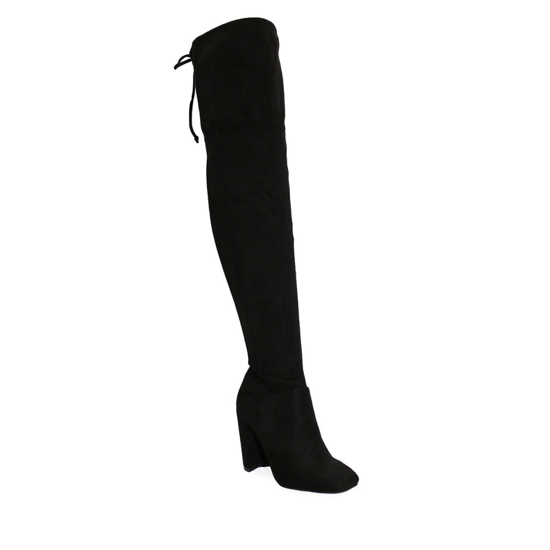 SLAY-08 Lace-Up Over The Knee Block Heel Boots