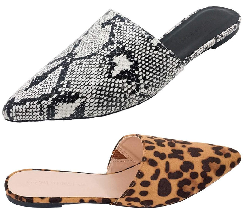 Wild Diva Women Pointed Toe Slip On Kitten Low Heel Mules Flats Pumps Slides Celica-01